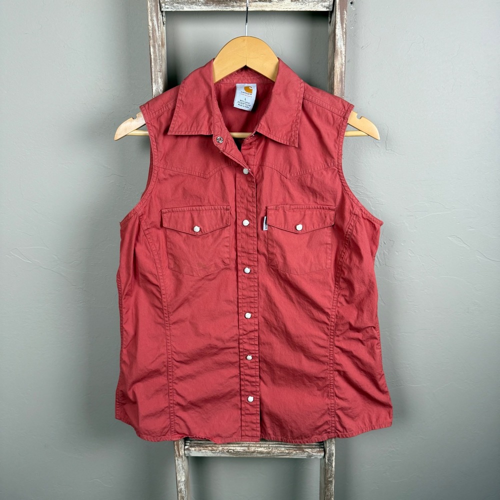 Women's Carhartt‎ Pink Sleeveless Pearl Snap Shirt size Large
